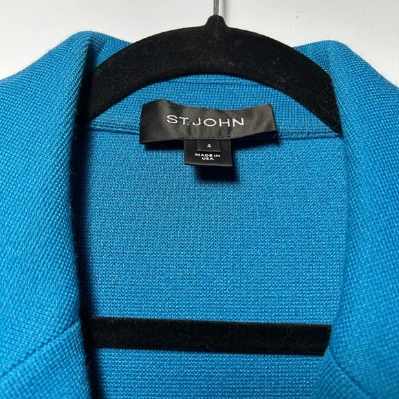 St. John Double Milano Knit Blazer with Silk Piping in Turquoise - Picture 3 of 6